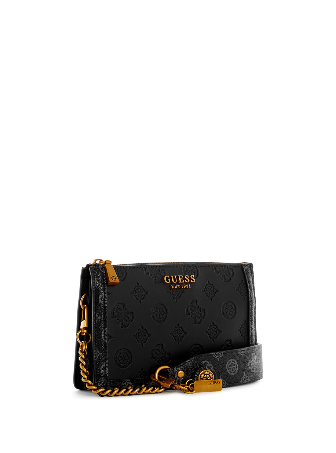 GUESS Womens  Black Logo Abey Multi Compartment Shoulder Bag PB855872 Front Side View