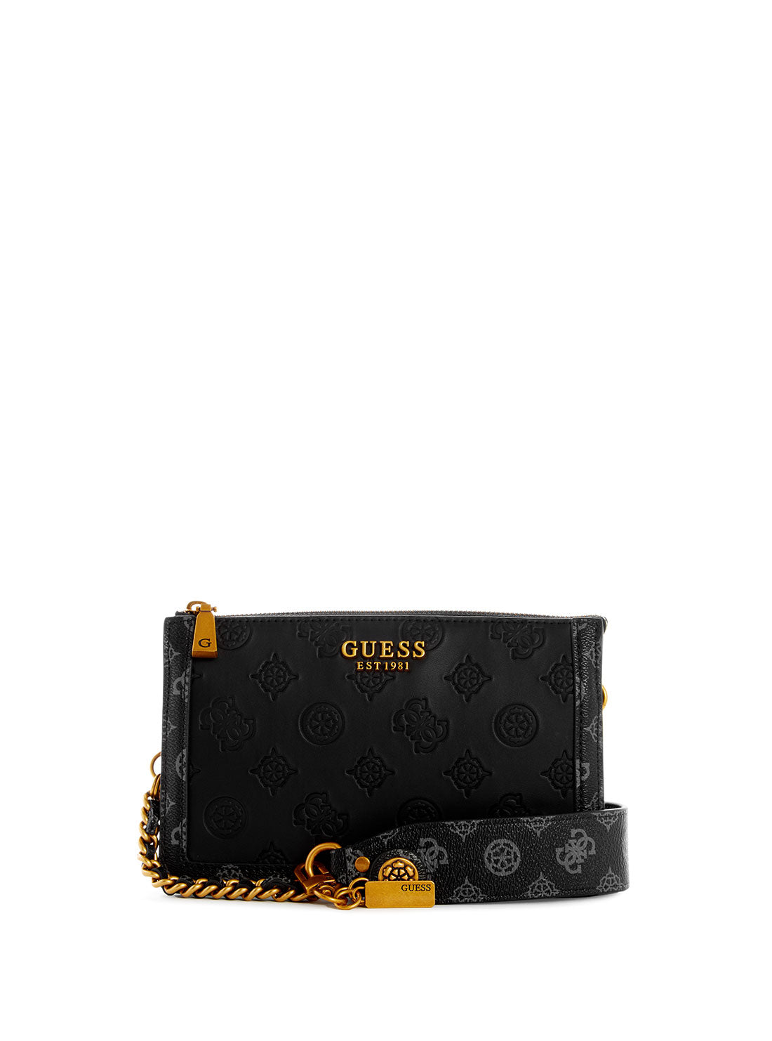 GUESS Womens  Black Logo Abey Multi Compartment Shoulder Bag PB855872 Front View