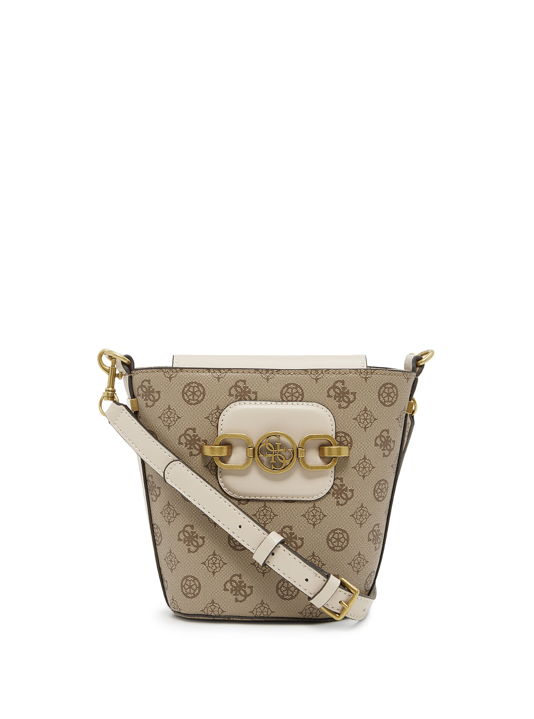 GUESS Womens  Beige Multi Print Hensely Logo Bucket Bag BB837801 Front View