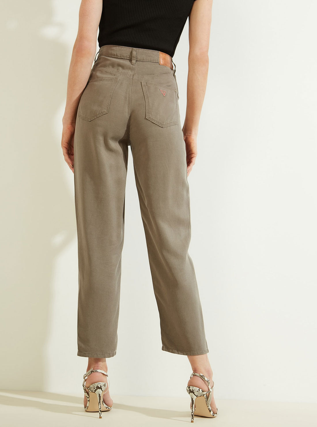 GUESS Womens Eco High-Rise Straight Leg Denim Mom Jeans in Green Khaki W2GA21WDP85 Back View