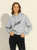 GUESS Womens Grey Iconic Logo Hoodie Jumper W2RQ07K68I0 Front View