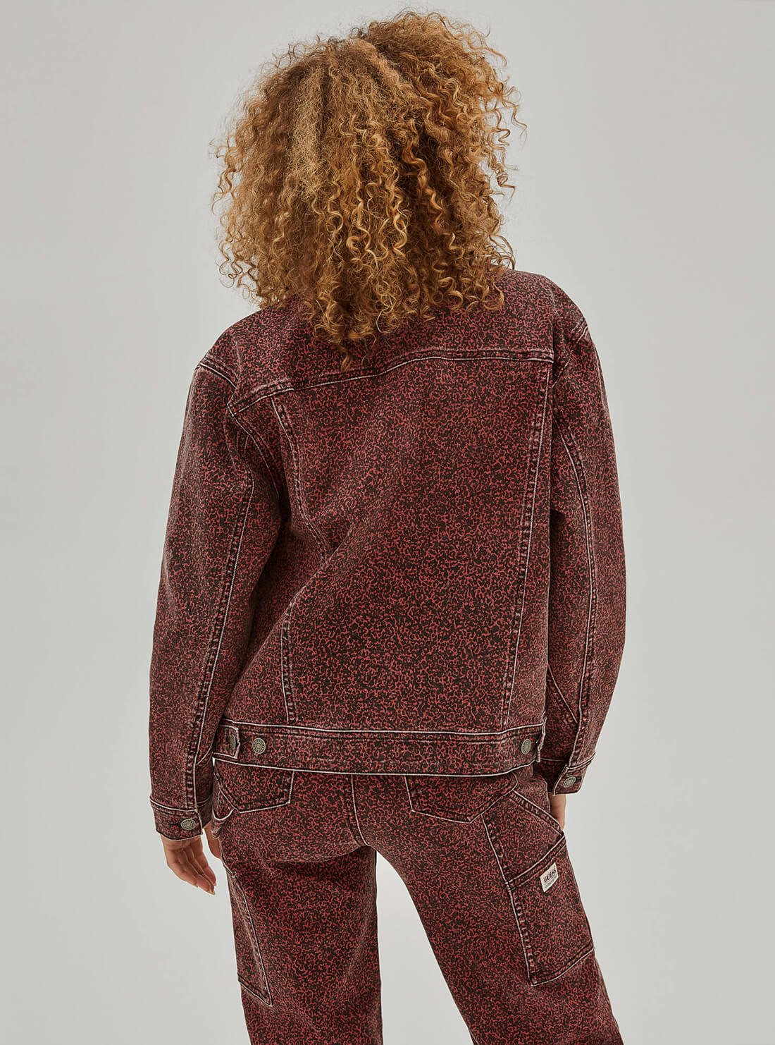 GUESS Womens Guess Originals Red Multi Rey Textured Denim Jacket W1RXN2FRIEN Back View