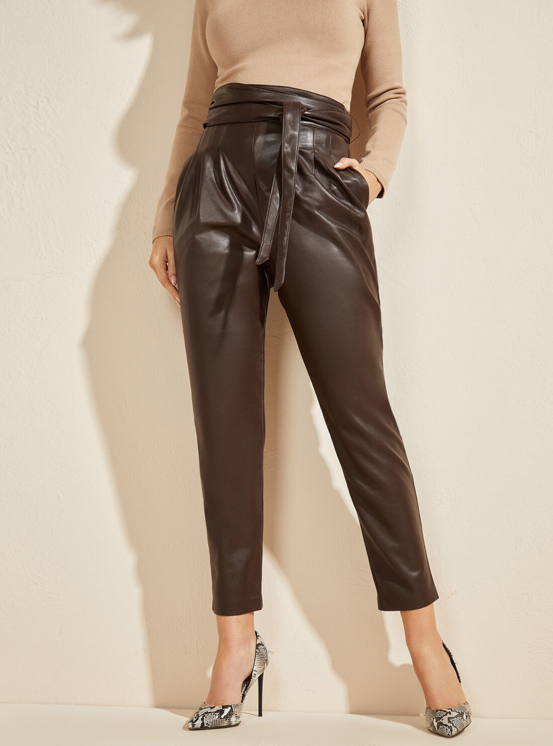 GUESS Women's Marciano Brown Devine Pants 1BGB319646Z Front View