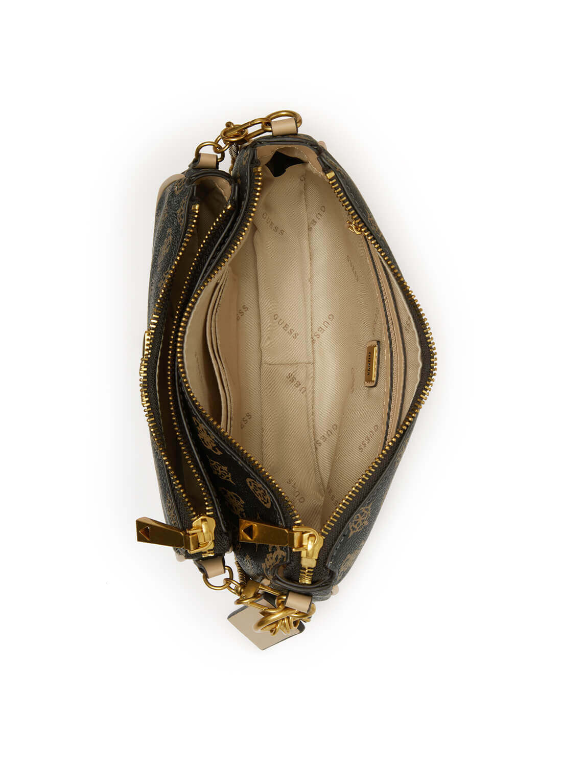 GUESS Womens Black Brown Logo Arie Crossbody Bag PV788570 Inside View