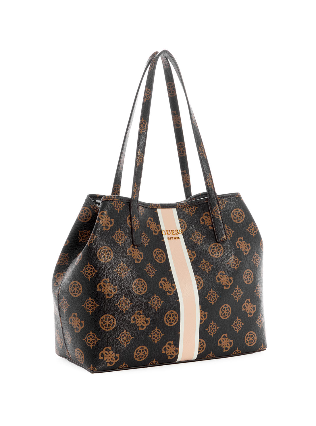 GUESS Womens  Brown Multi Print Vikky Logo Tote Bag BP699523 Front Side View