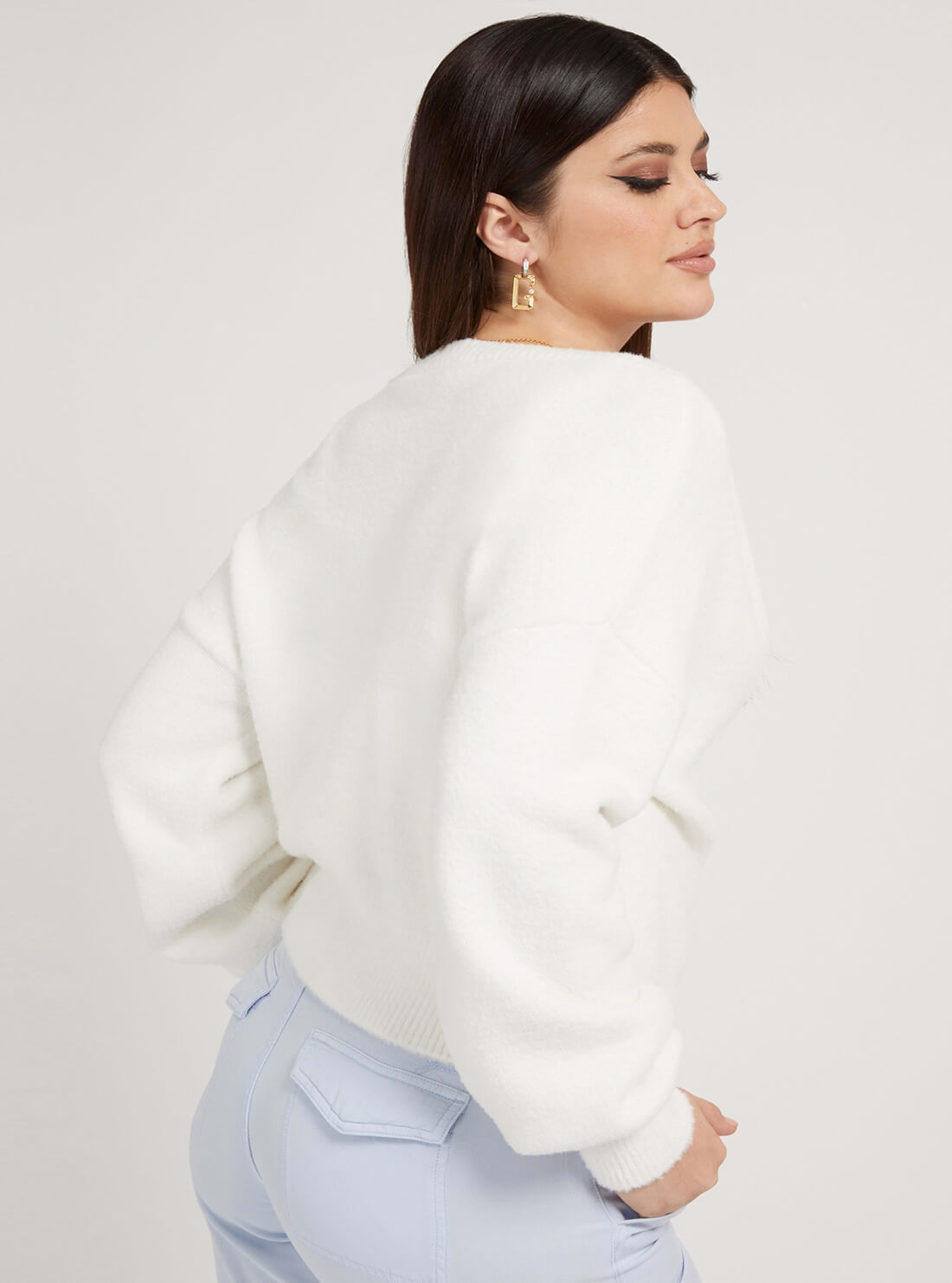 GUESS Womens White Maddie Knit Cardigan W2RR16Z2YA0 Model Back View