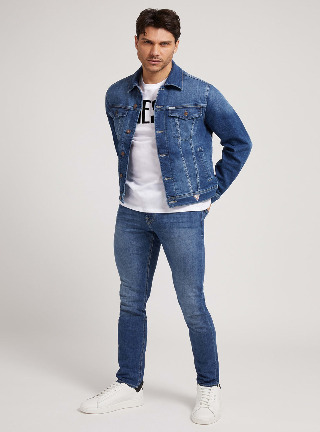 GUESS Mens Slim Fit Dillion Denim Medium Blue Jacket Full View
