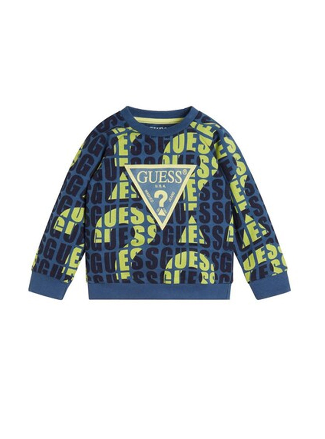 GUESS Little Boys Blue Multi Logo Print Active T-Shirt (2-7) N2RQ03KA6R0 Front View