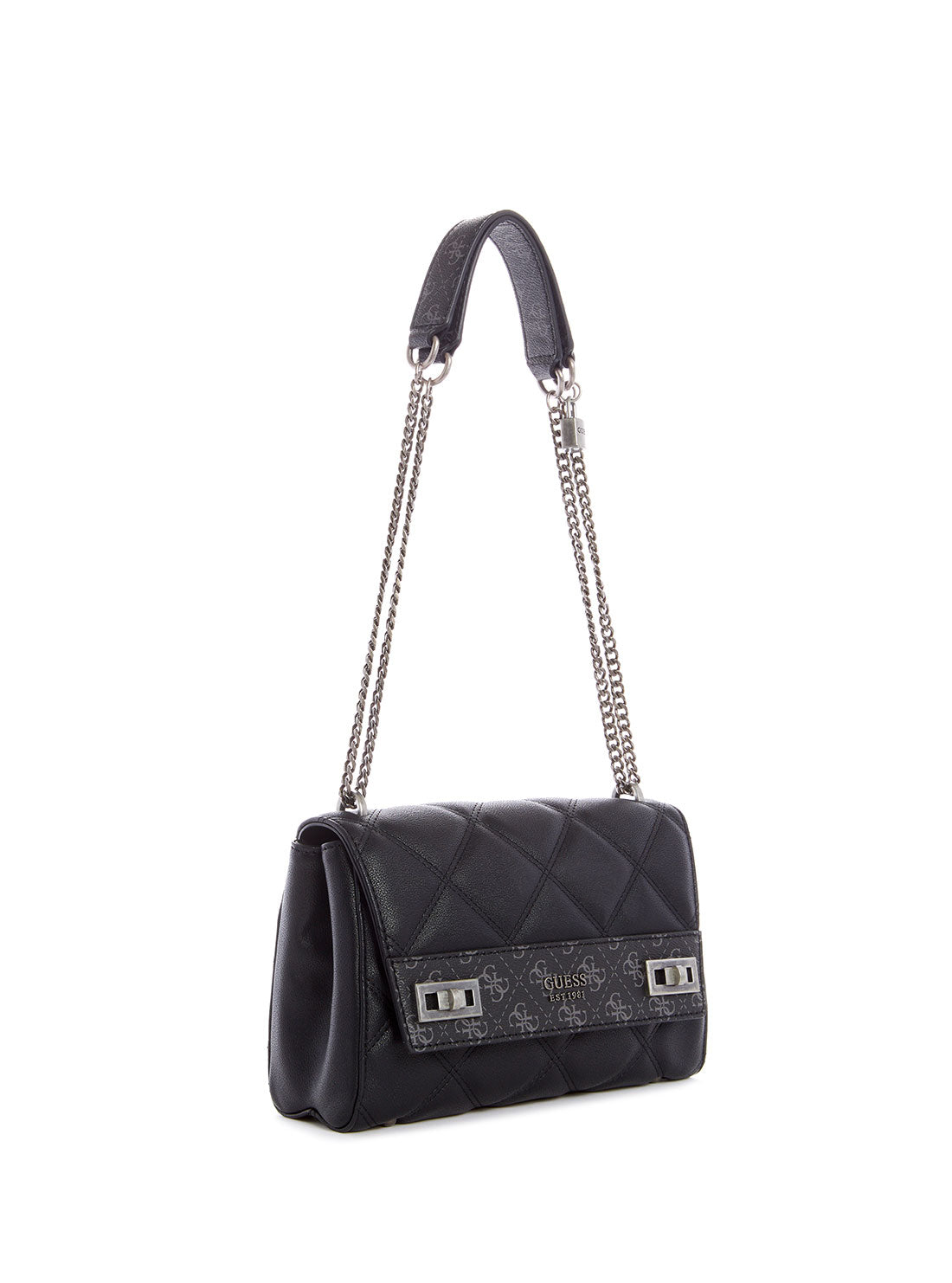 GUESS Womens Black Katey Shoulder Bag QN787019 Front Side View