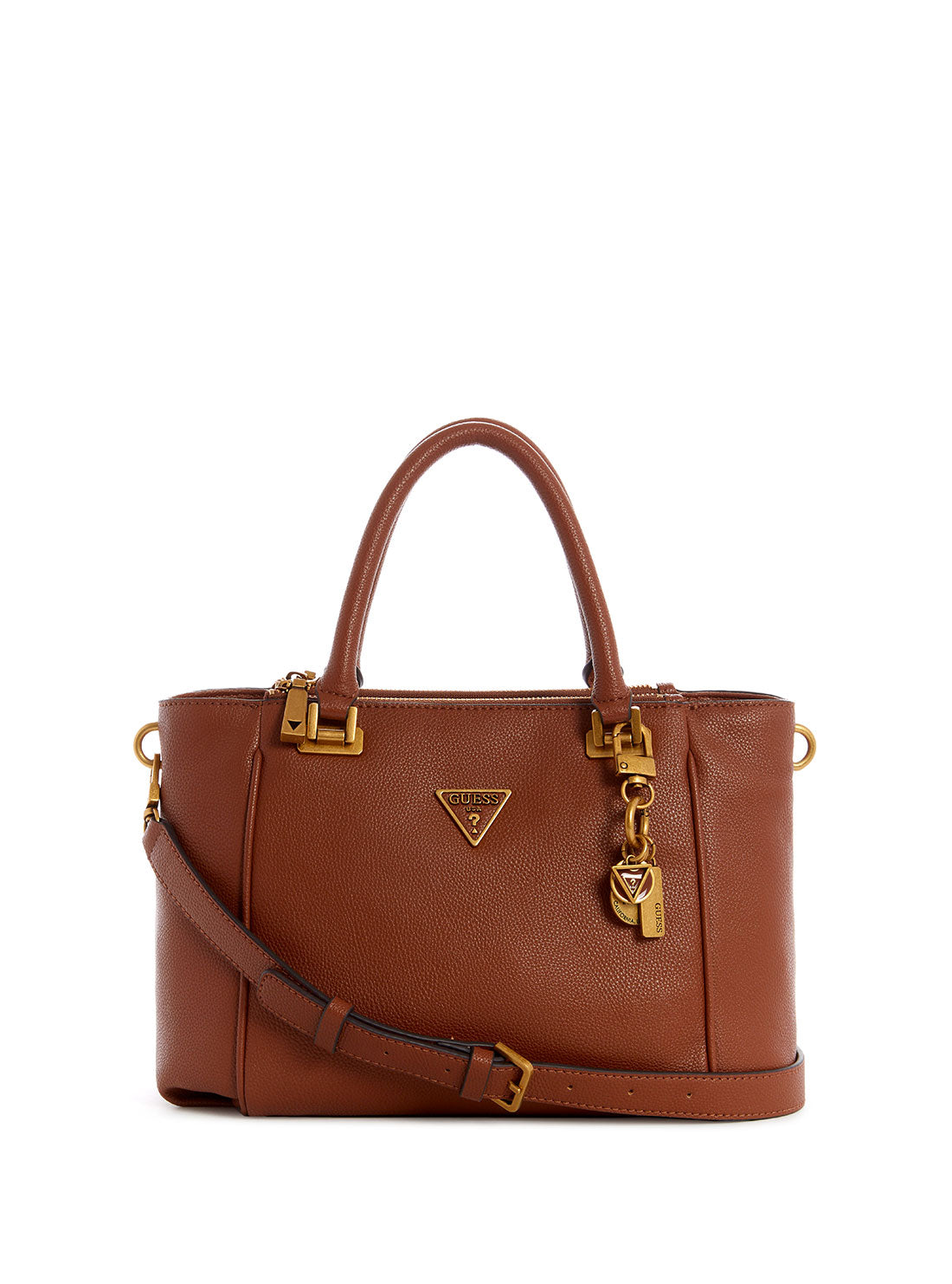 GUESS Women's Cognac Destiny Status Satchel Front View