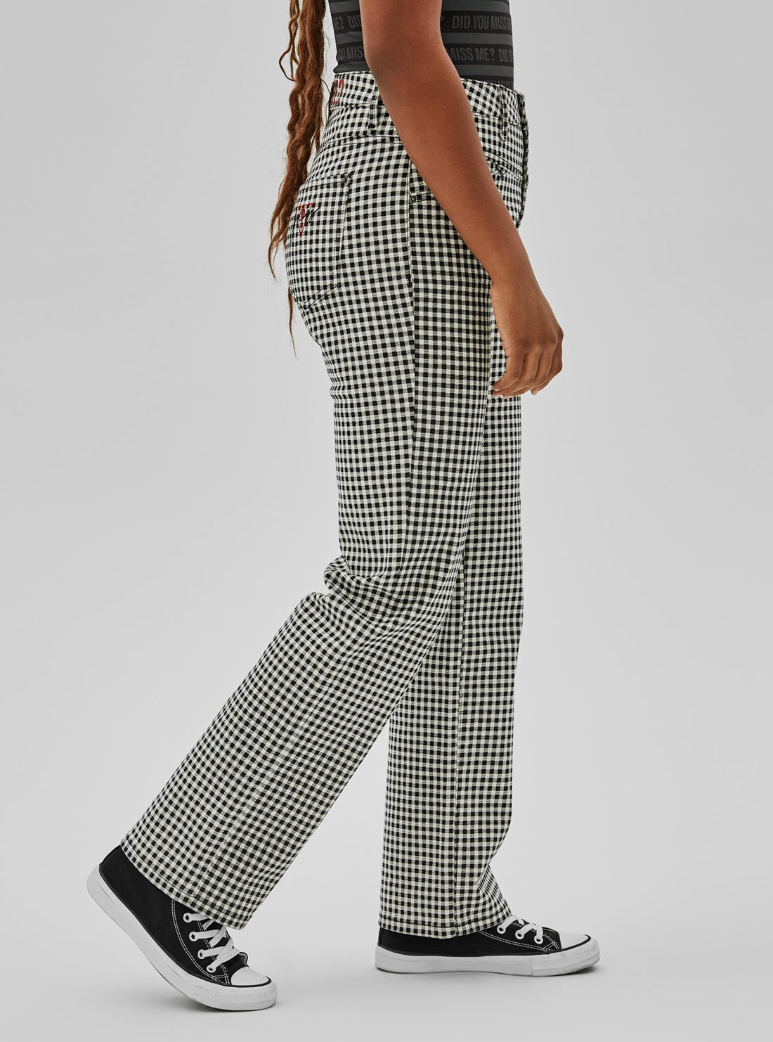 GUESS Womens GUESS Originals x Anna Nicole Smith High-Rise Mom Gingham Denim Jeans W1BG07FRIEN Back View