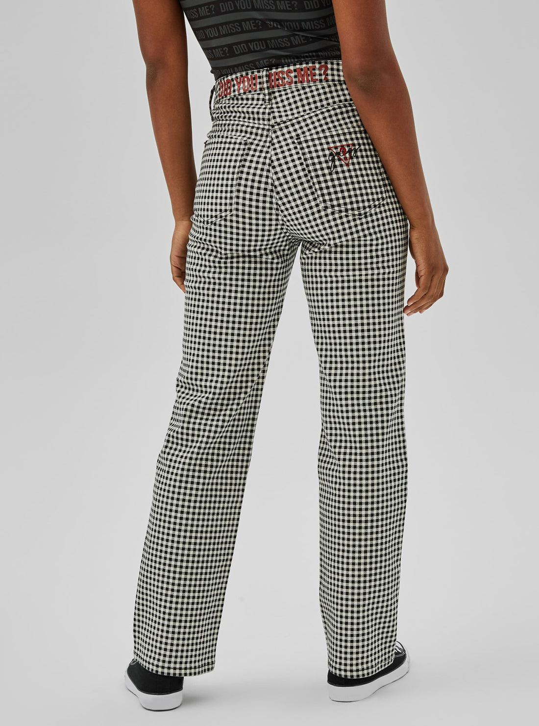 GUESS Womens GUESS Originals x Anna Nicole Smith High-Rise Mom Gingham Denim Jeans W1BG07FRIEN Back View