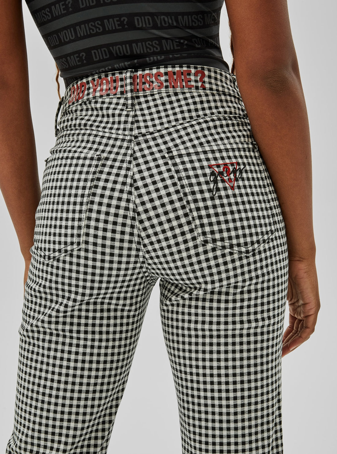 GUESS Womens GUESS Originals x Anna Nicole Smith High-Rise Mom Gingham Denim Jeans W1BG07FRIEN Back Detail View