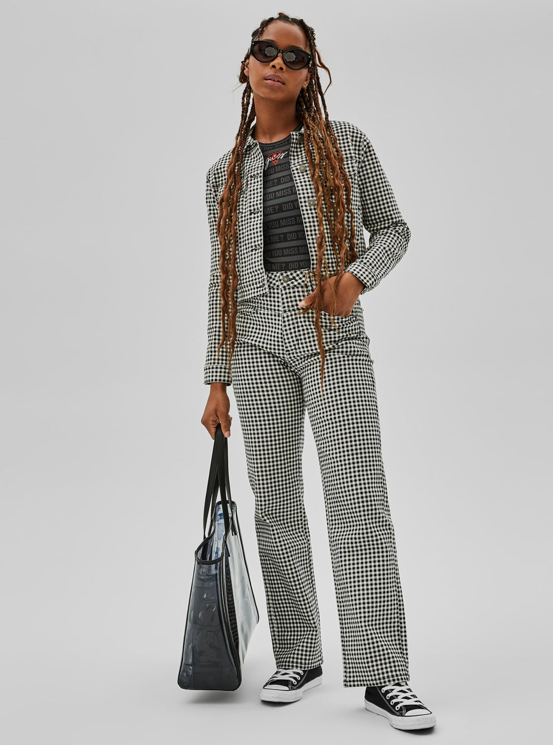 GUESS Womens GUESS Originals x Anna Nicole Smith High-Rise Mom Gingham Denim Jeans W1BG07FRIEN Lifestyle View