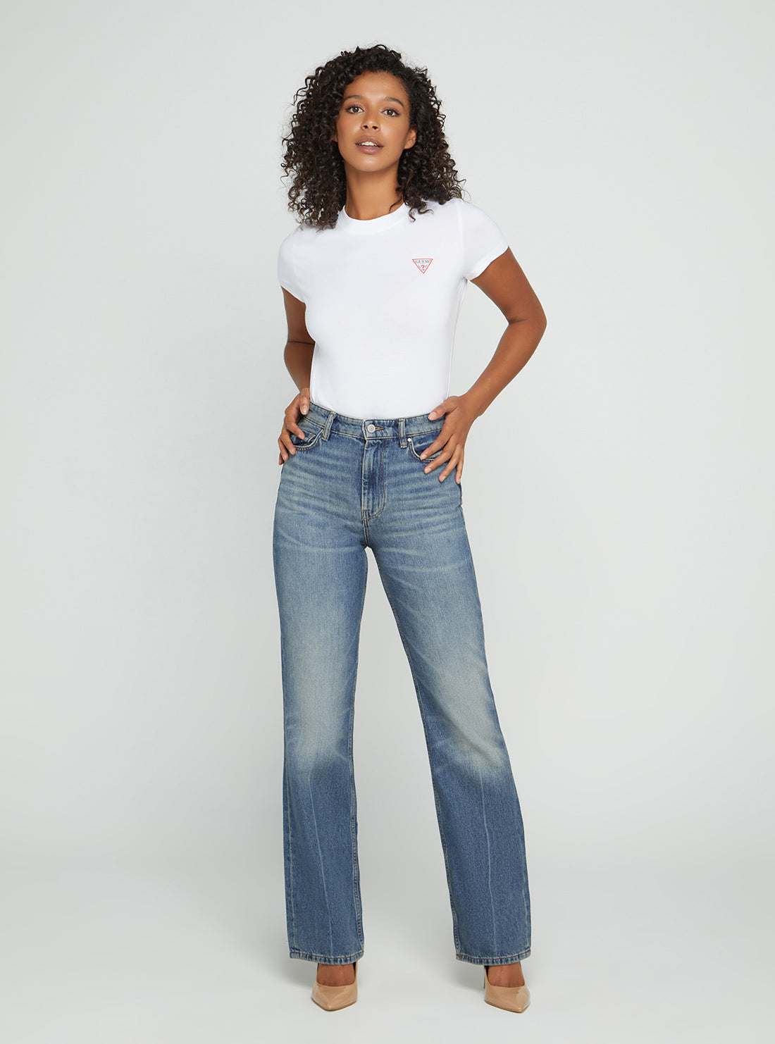 GUESS Women's High-Rise 80s Straight Leg Denim Jeans In Confidence Wash Full View