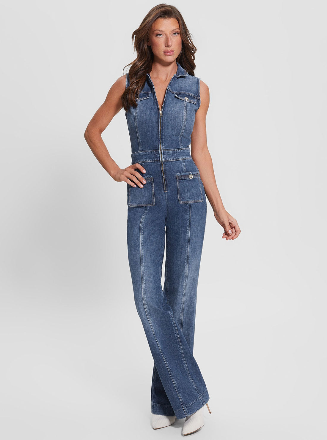 GUESS Women's Eco Penny Denim Jumpsuit W3RD38D4H77 Full View