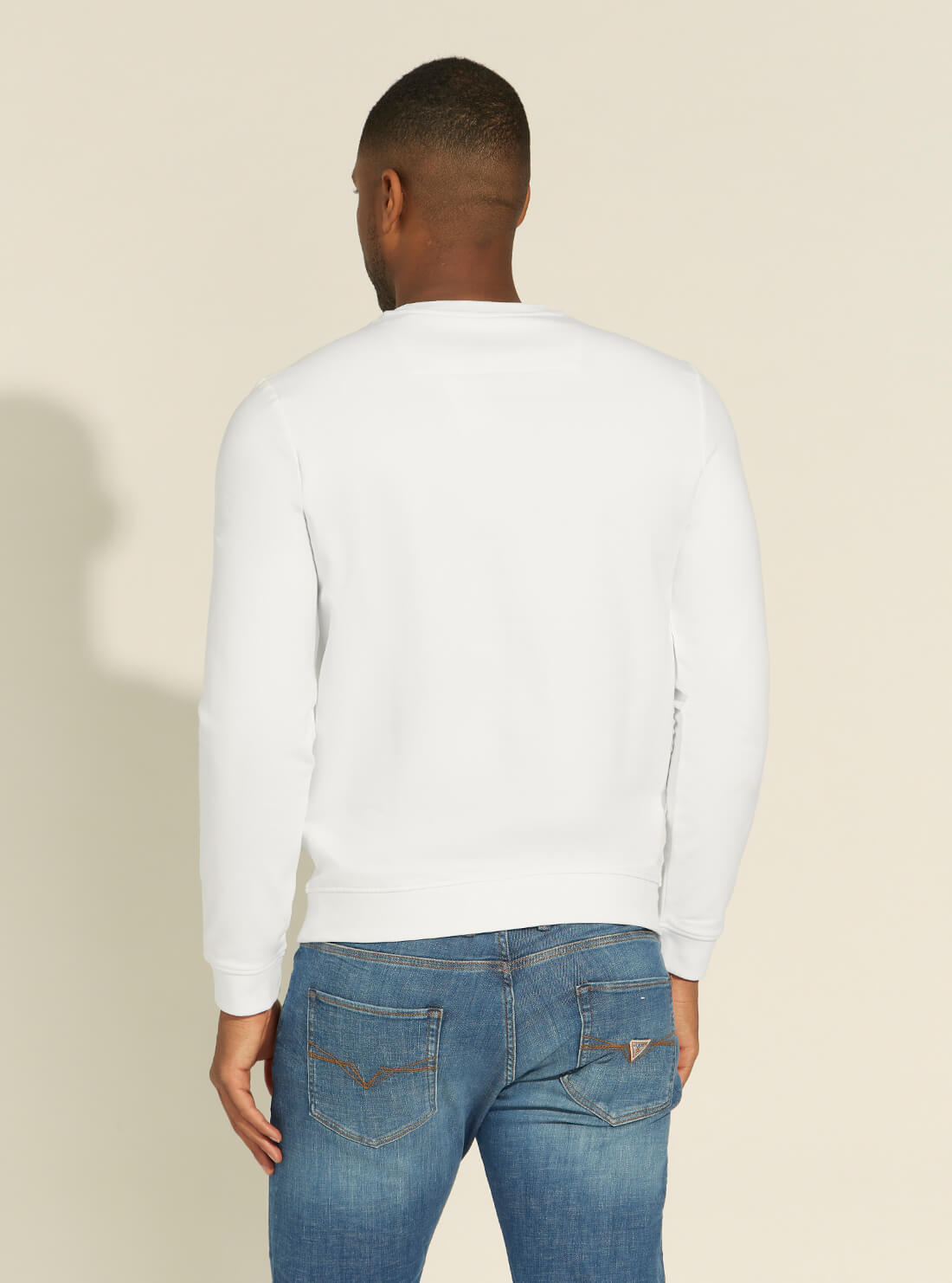 GUESS Mens White Audley Fleece Jumper M1RQ37K6ZS1 Back View