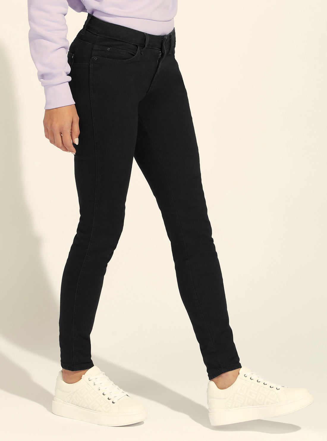 GUESS Womens Mid-Rise Curve Skinny Denim Jeans in Black W1YAJ2D4F51 Side View